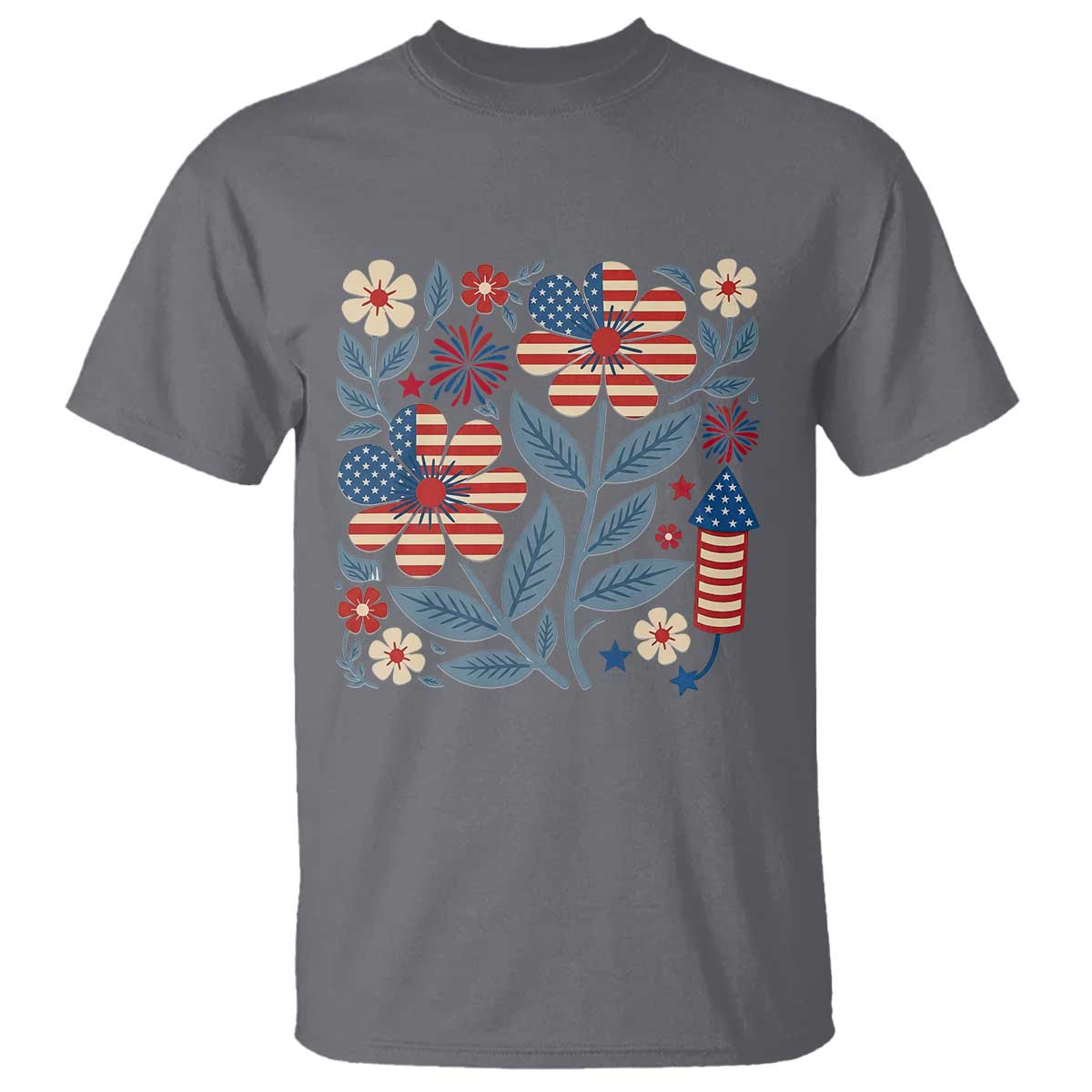 Boho Patriotic Daisy American Flag Floral T Shirt