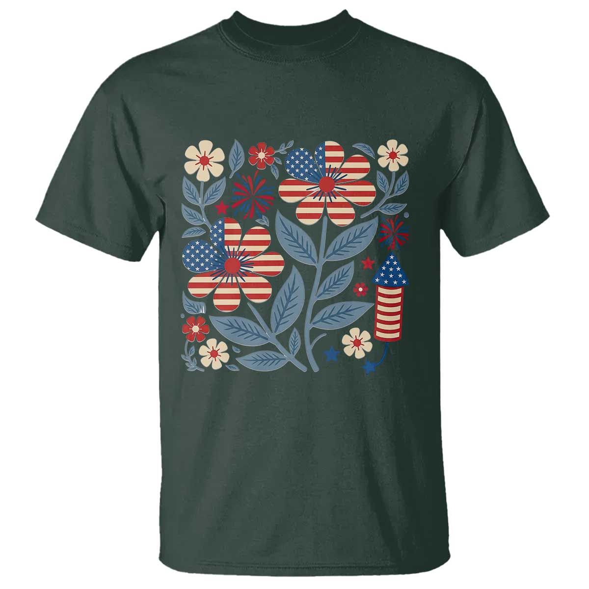 Boho Patriotic Daisy American Flag Floral T Shirt