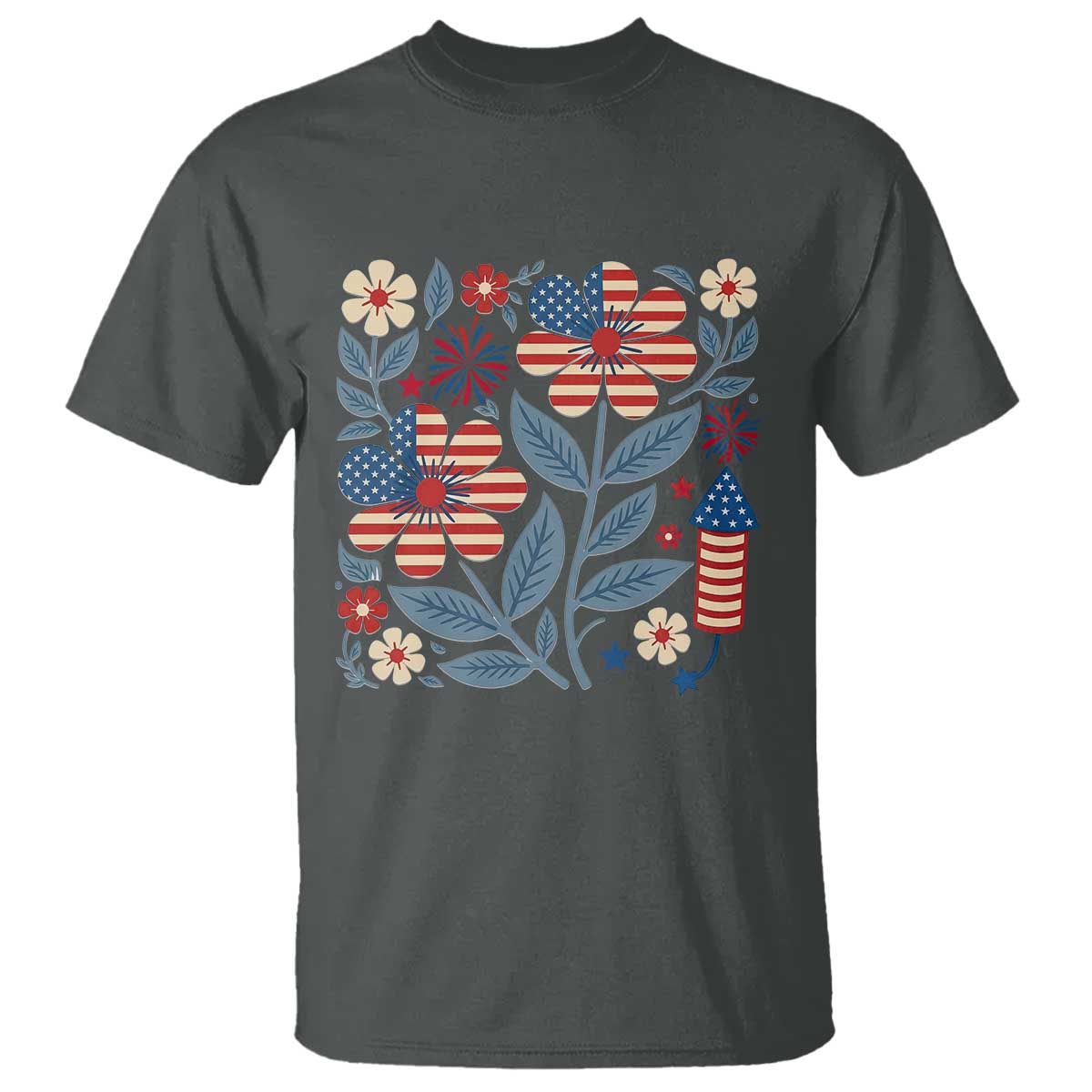 Boho Patriotic Daisy American Flag Floral T Shirt