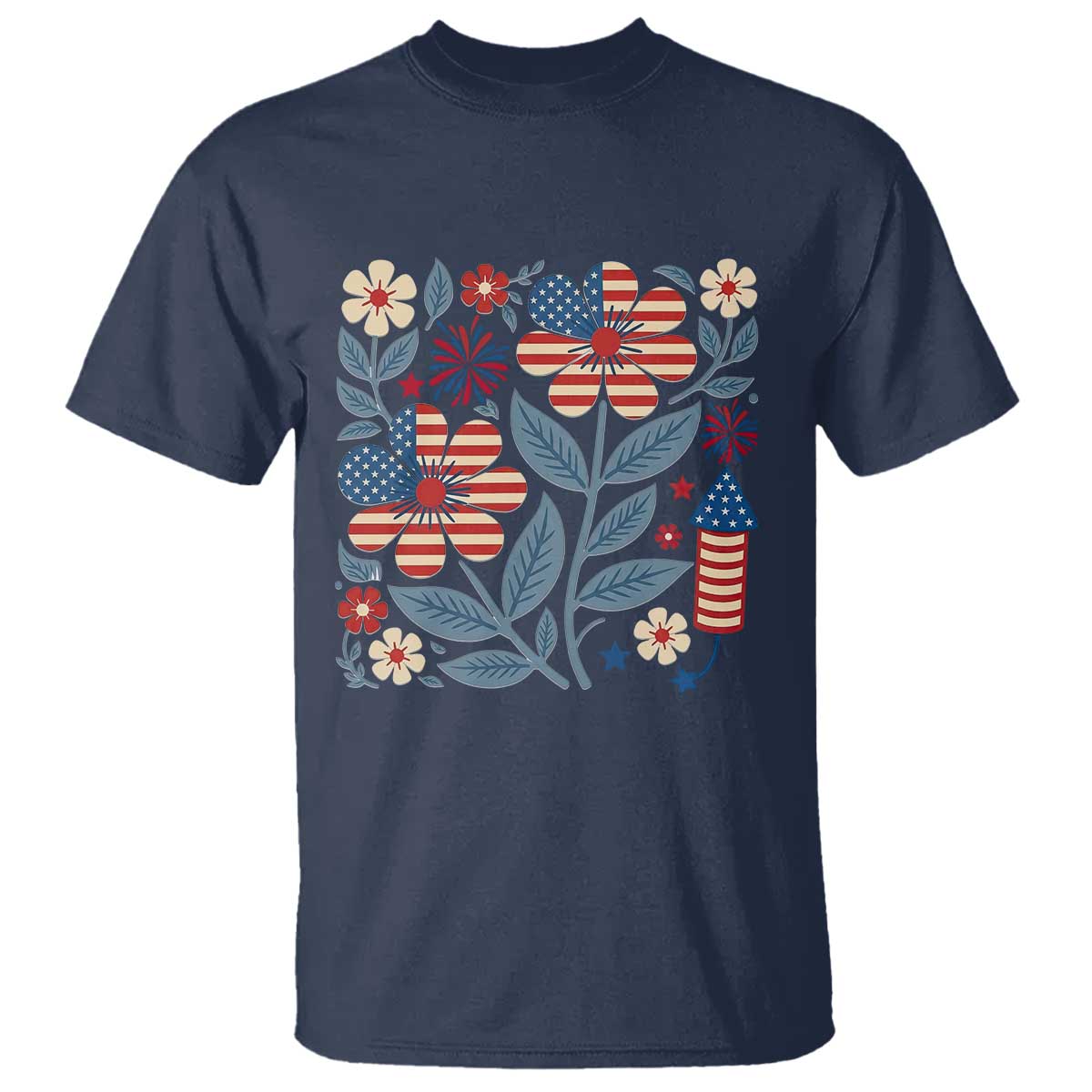 Boho Patriotic Daisy American Flag Floral T Shirt