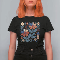 Boho Patriotic Daisy American Flag Floral T Shirt For Women
