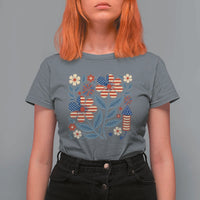 Boho Patriotic Daisy American Flag Floral T Shirt For Women