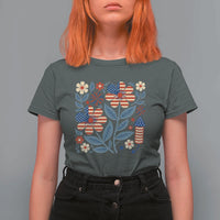 Boho Patriotic Daisy American Flag Floral T Shirt For Women