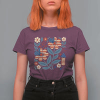 Boho Patriotic Daisy American Flag Floral T Shirt For Women