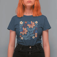 Boho Patriotic Daisy American Flag Floral T Shirt For Women