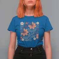 Boho Patriotic Daisy American Flag Floral T Shirt For Women