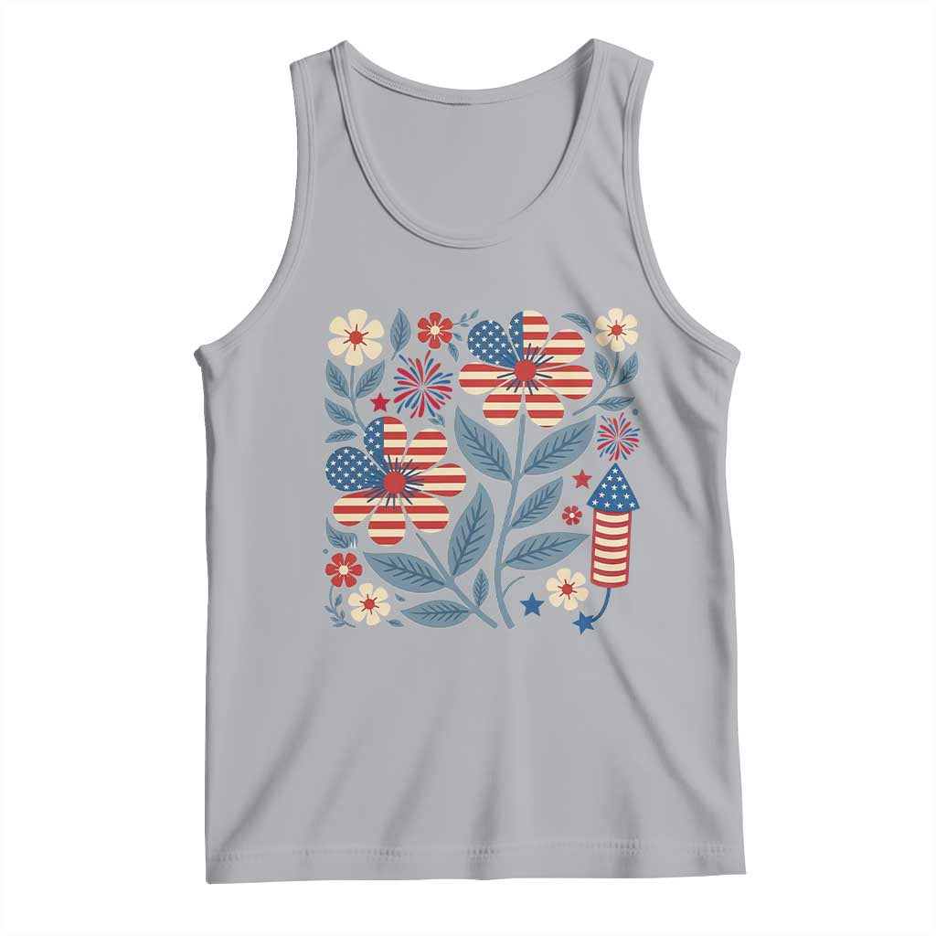 Boho Patriotic Daisy American Flag Floral Tank Top