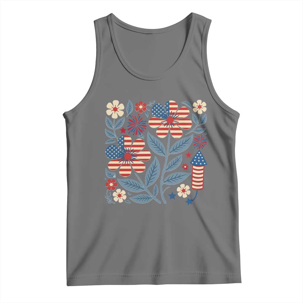 Boho Patriotic Daisy American Flag Floral Tank Top