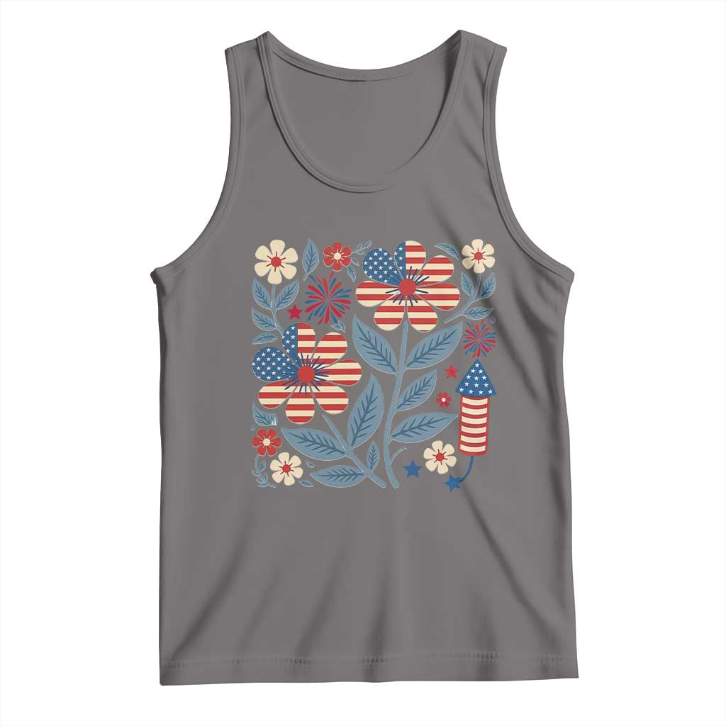 Boho Patriotic Daisy American Flag Floral Tank Top