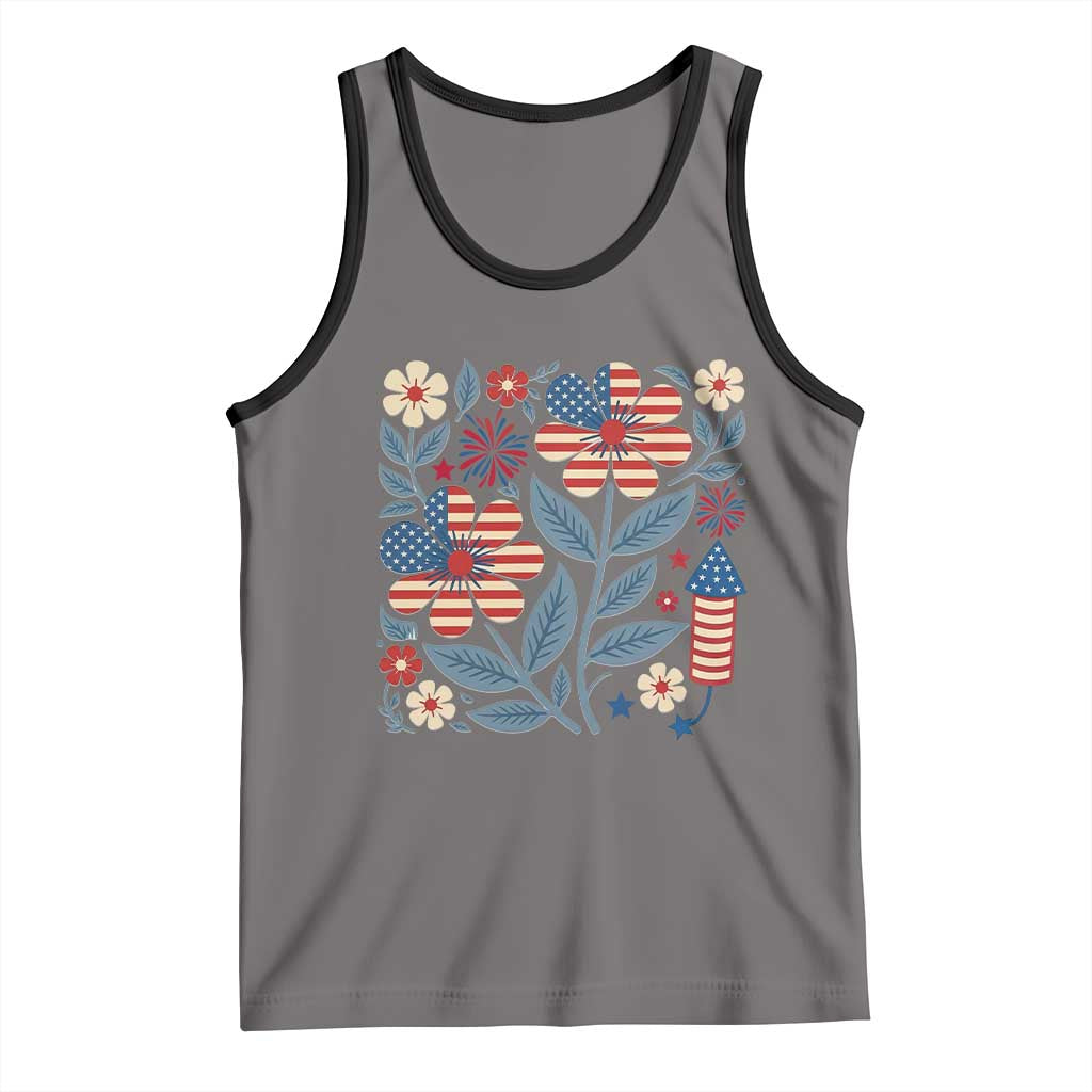 Boho Patriotic Daisy American Flag Floral Tank Top