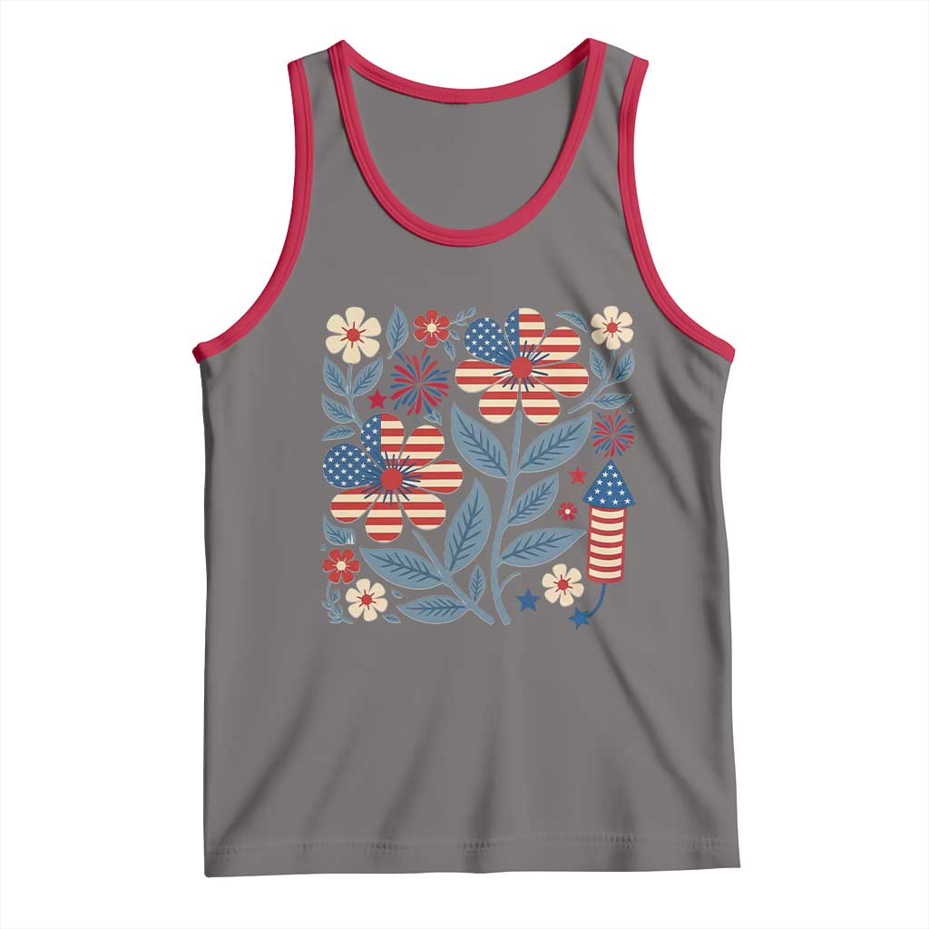 Boho Patriotic Daisy American Flag Floral Tank Top