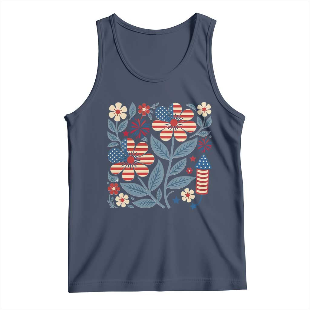 Boho Patriotic Daisy American Flag Floral Tank Top