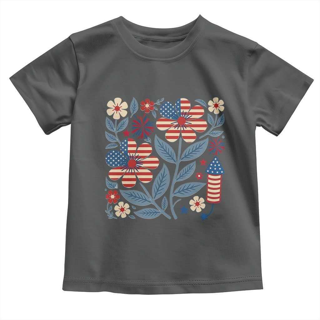 Boho Patriotic Daisy American Flag Floral Toddler T Shirt