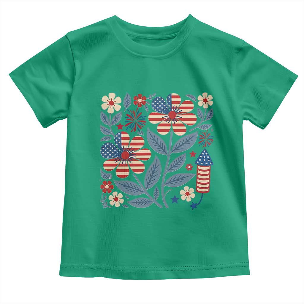 Boho Patriotic Daisy American Flag Floral Toddler T Shirt