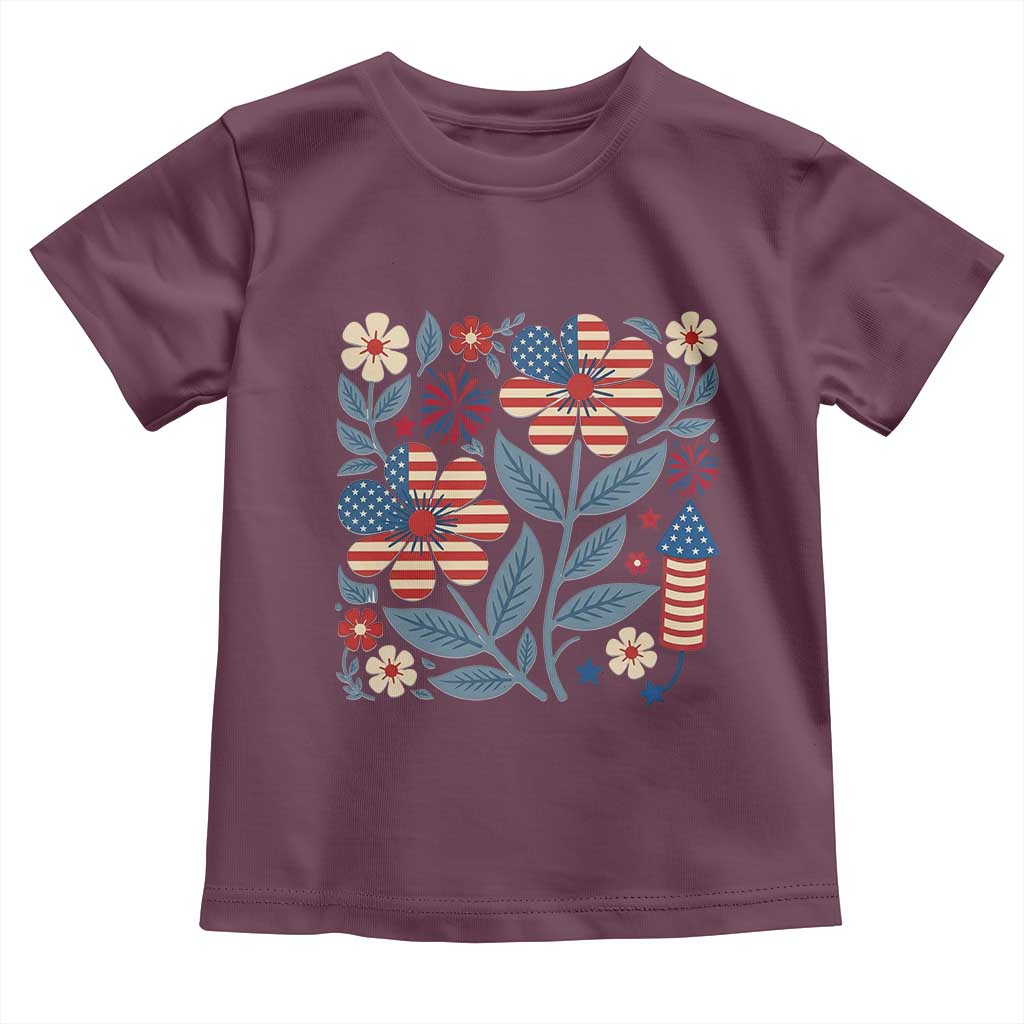 Boho Patriotic Daisy American Flag Floral Toddler T Shirt