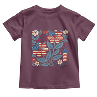 Boho Patriotic Daisy American Flag Floral Toddler T Shirt
