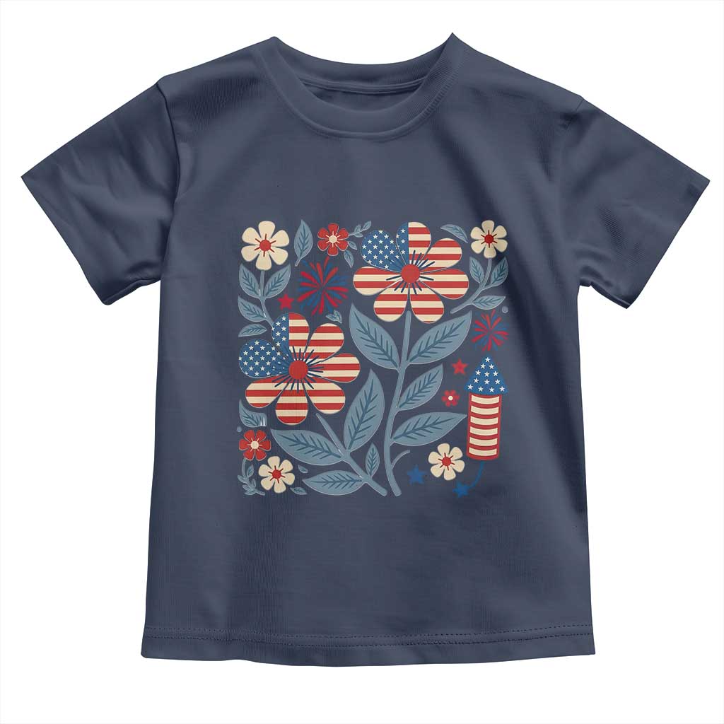 Boho Patriotic Daisy American Flag Floral Toddler T Shirt