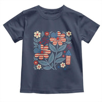 Boho Patriotic Daisy American Flag Floral Toddler T Shirt