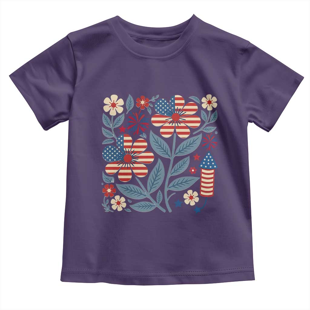 Boho Patriotic Daisy American Flag Floral Toddler T Shirt