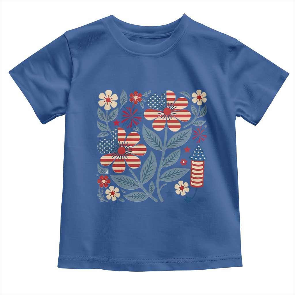 Boho Patriotic Daisy American Flag Floral Toddler T Shirt