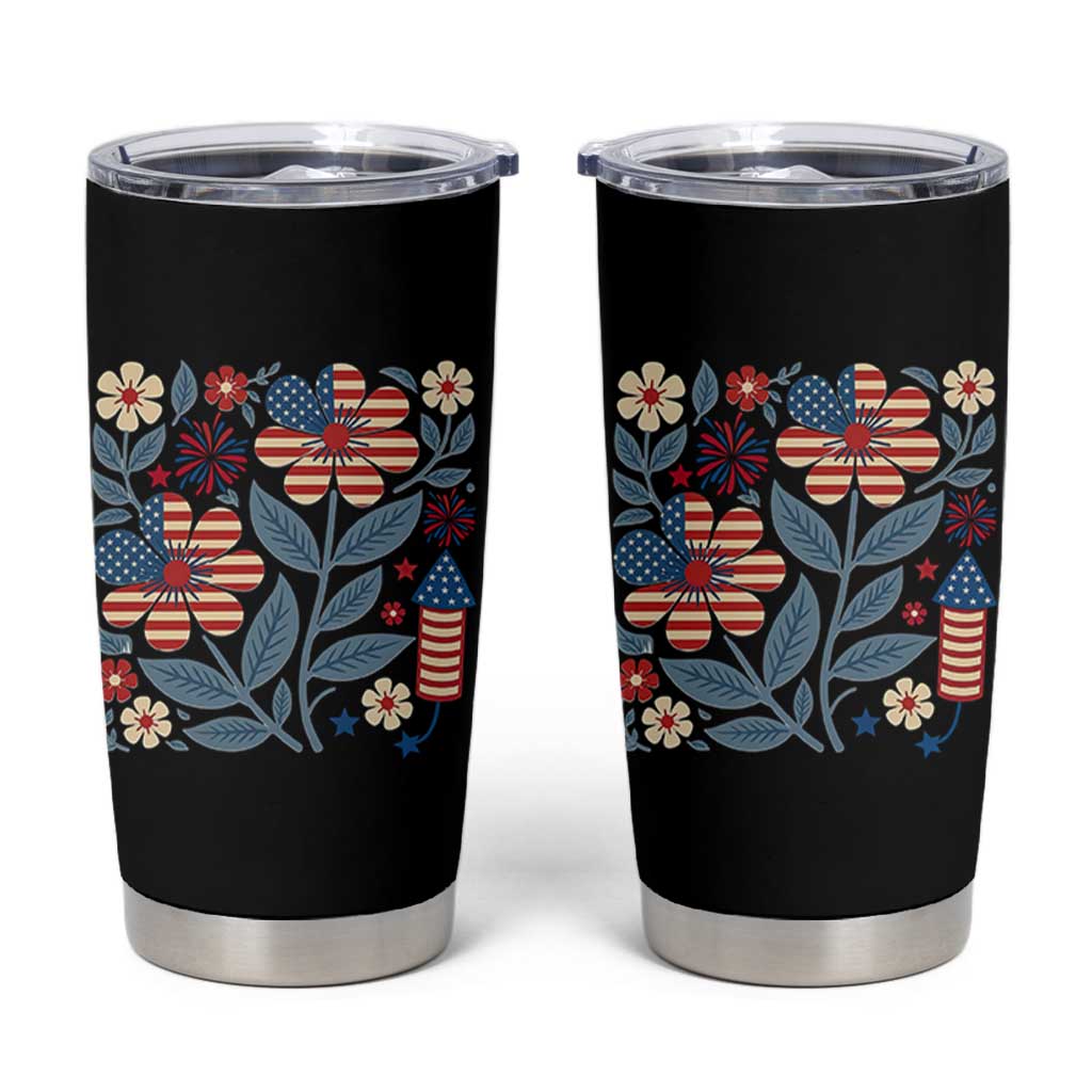 Boho Patriotic Daisy American Flag Floral Tumbler Cup