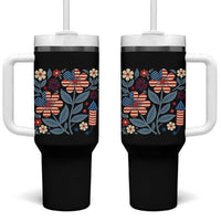Boho Patriotic Daisy American Flag Floral Tumbler With Handle