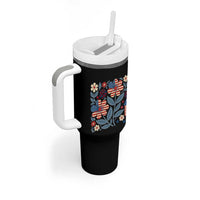 Boho Patriotic Daisy American Flag Floral Tumbler With Handle