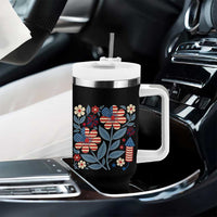 Boho Patriotic Daisy American Flag Floral Tumbler With Handle