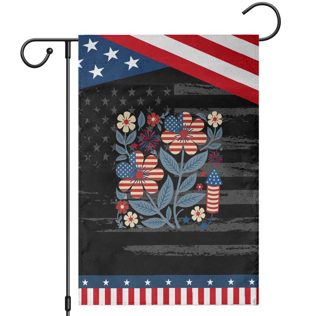 Boho Patriotic Daisy American Flag Floral Garden Flag