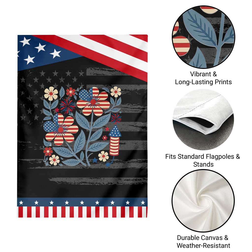 Boho Patriotic Daisy American Flag Floral Garden Flag