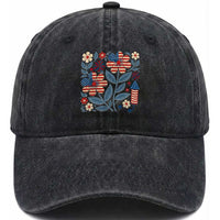 Boho Patriotic Daisy American Flag Floral Washed Cotton Baseball Cap
