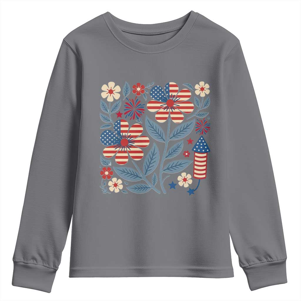Boho Patriotic Daisy American Flag Floral Youth Sweatshirt
