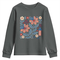 Boho Patriotic Daisy American Flag Floral Youth Sweatshirt