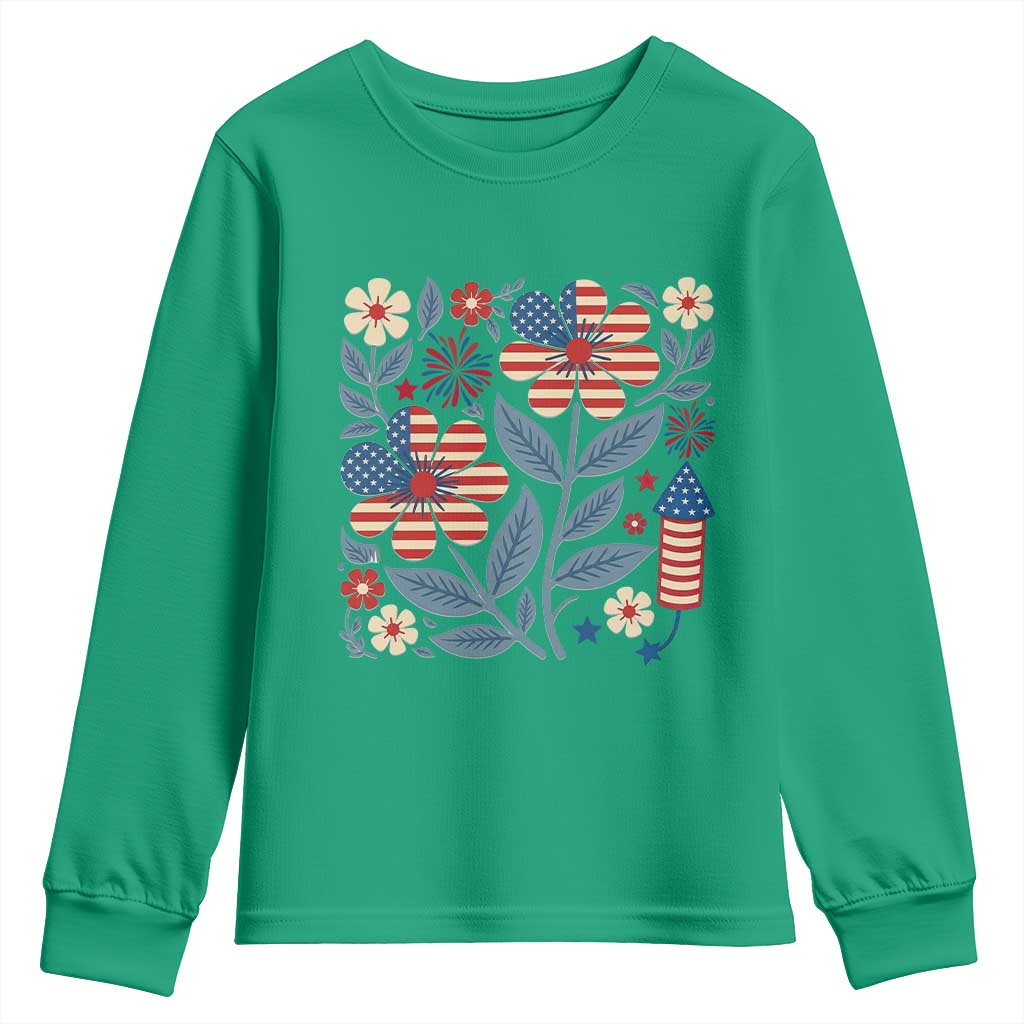 Boho Patriotic Daisy American Flag Floral Youth Sweatshirt