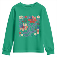 Boho Patriotic Daisy American Flag Floral Youth Sweatshirt