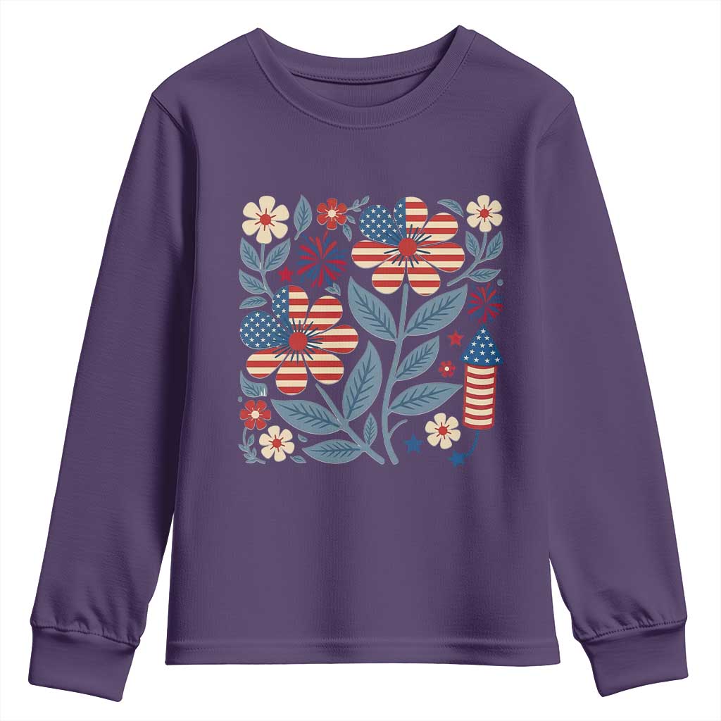Boho Patriotic Daisy American Flag Floral Youth Sweatshirt
