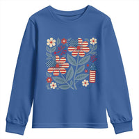 Boho Patriotic Daisy American Flag Floral Youth Sweatshirt