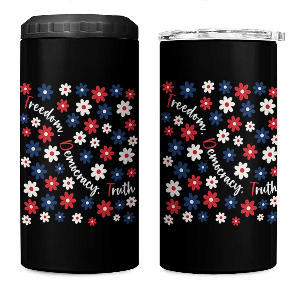 Freedom Democracy Truth 4 in 1 Can Cooler Tumbler Patriotic Floral