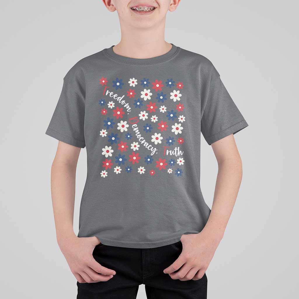 Freedom Democracy Truth T Shirt For Kid Patriotic Floral