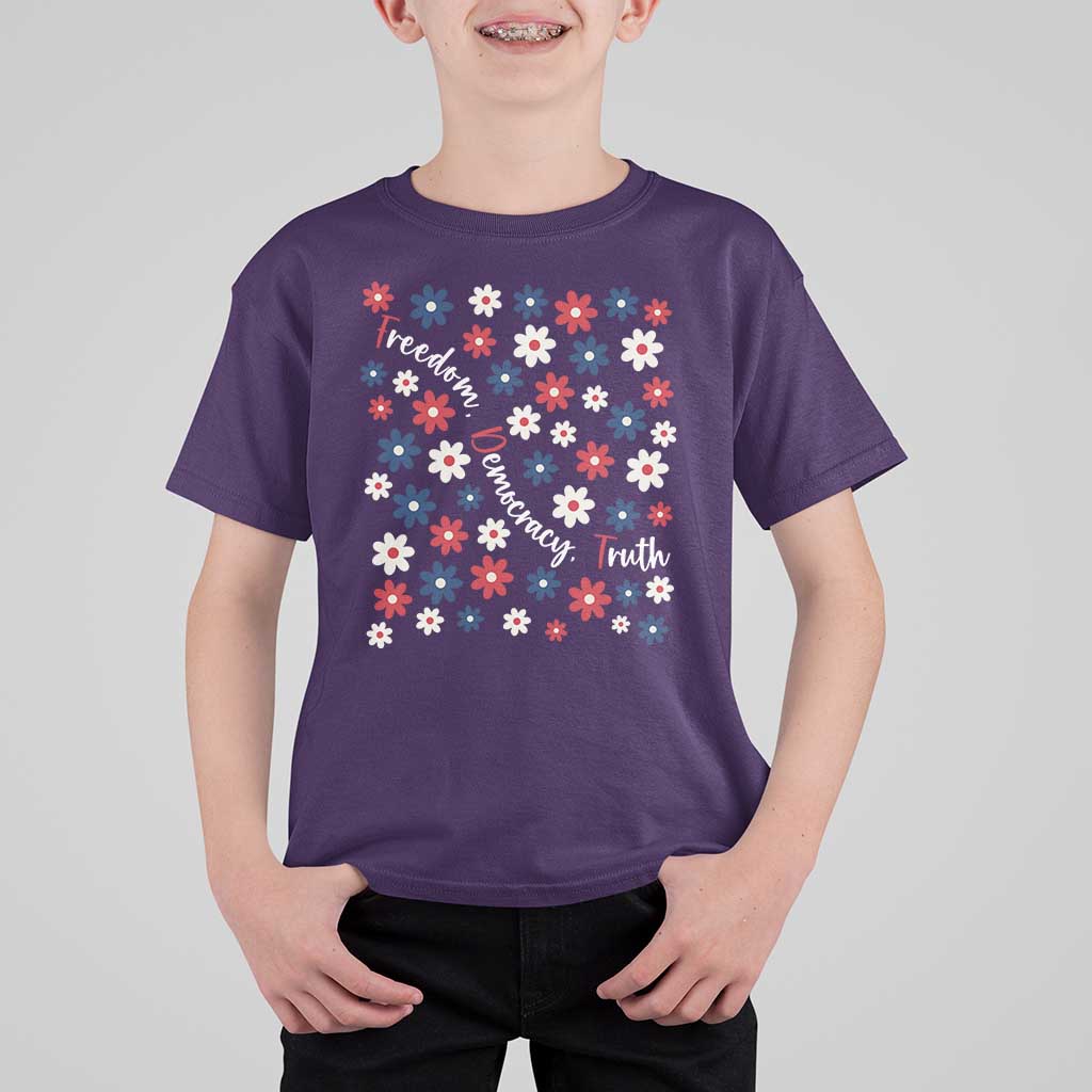 Freedom Democracy Truth T Shirt For Kid Patriotic Floral