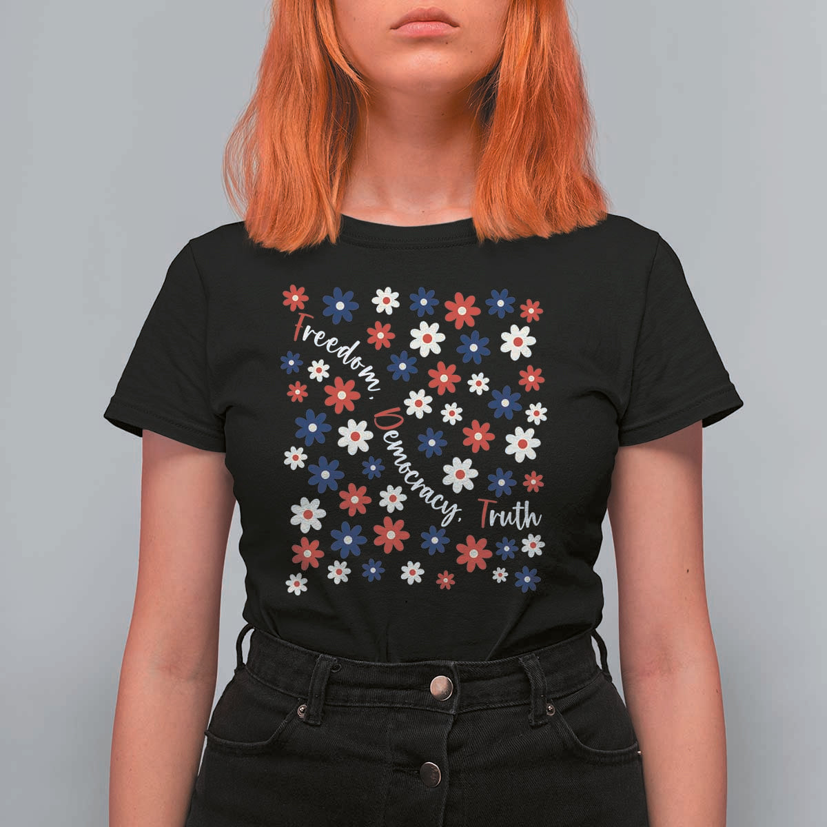 Freedom Democracy Truth T Shirt For Women Patriotic Floral
