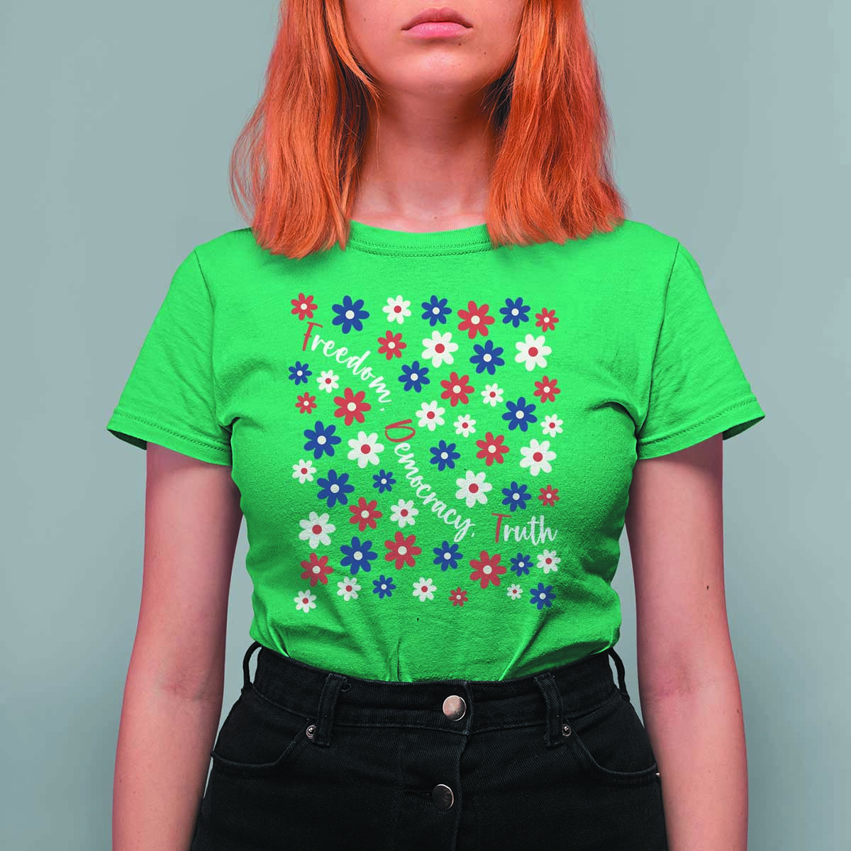 Freedom Democracy Truth T Shirt For Women Patriotic Floral