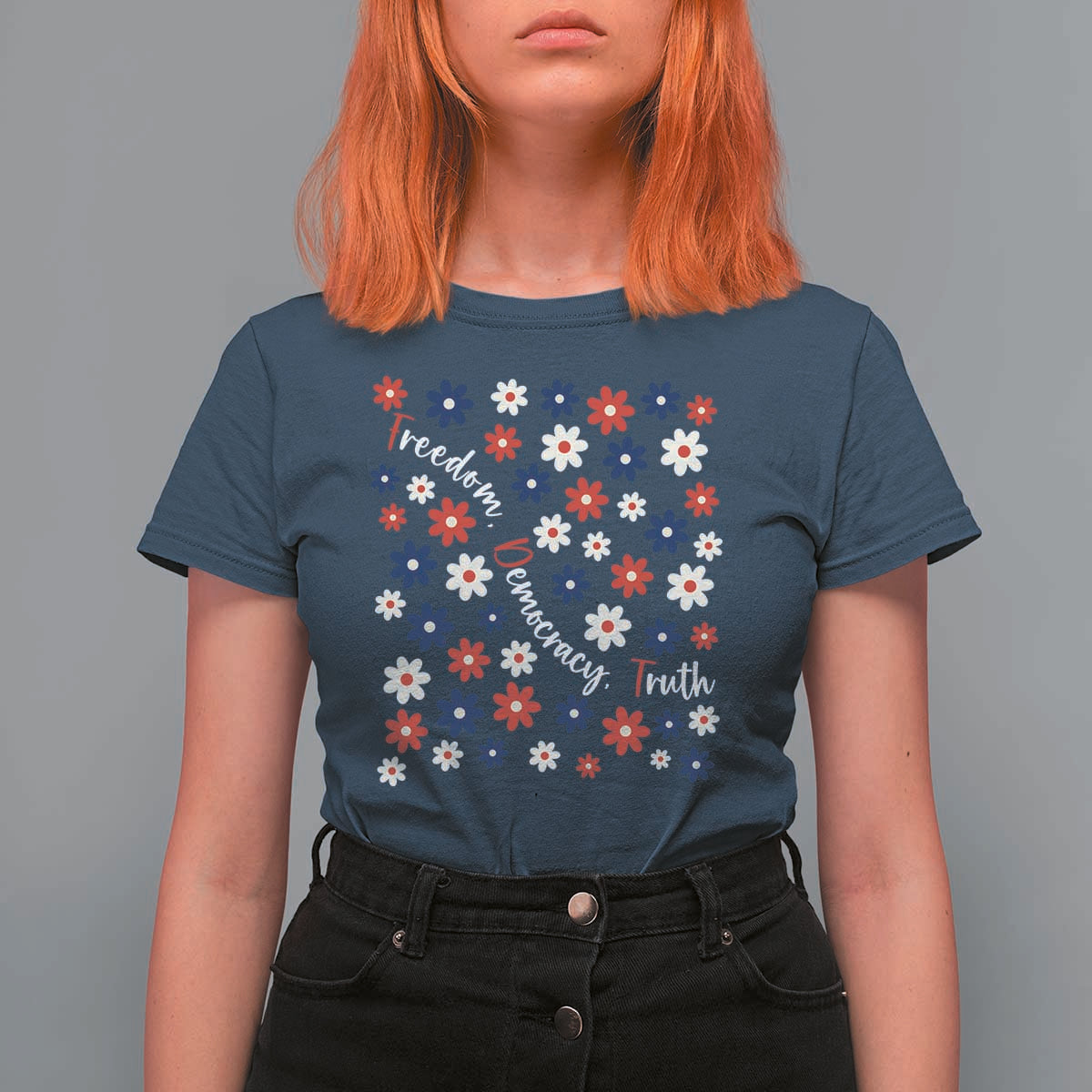Freedom Democracy Truth T Shirt For Women Patriotic Floral