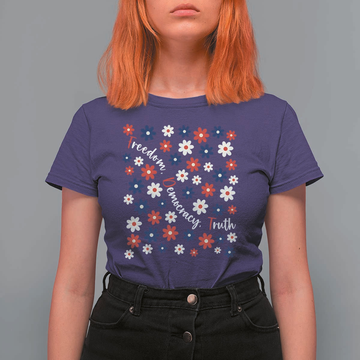 Freedom Democracy Truth T Shirt For Women Patriotic Floral