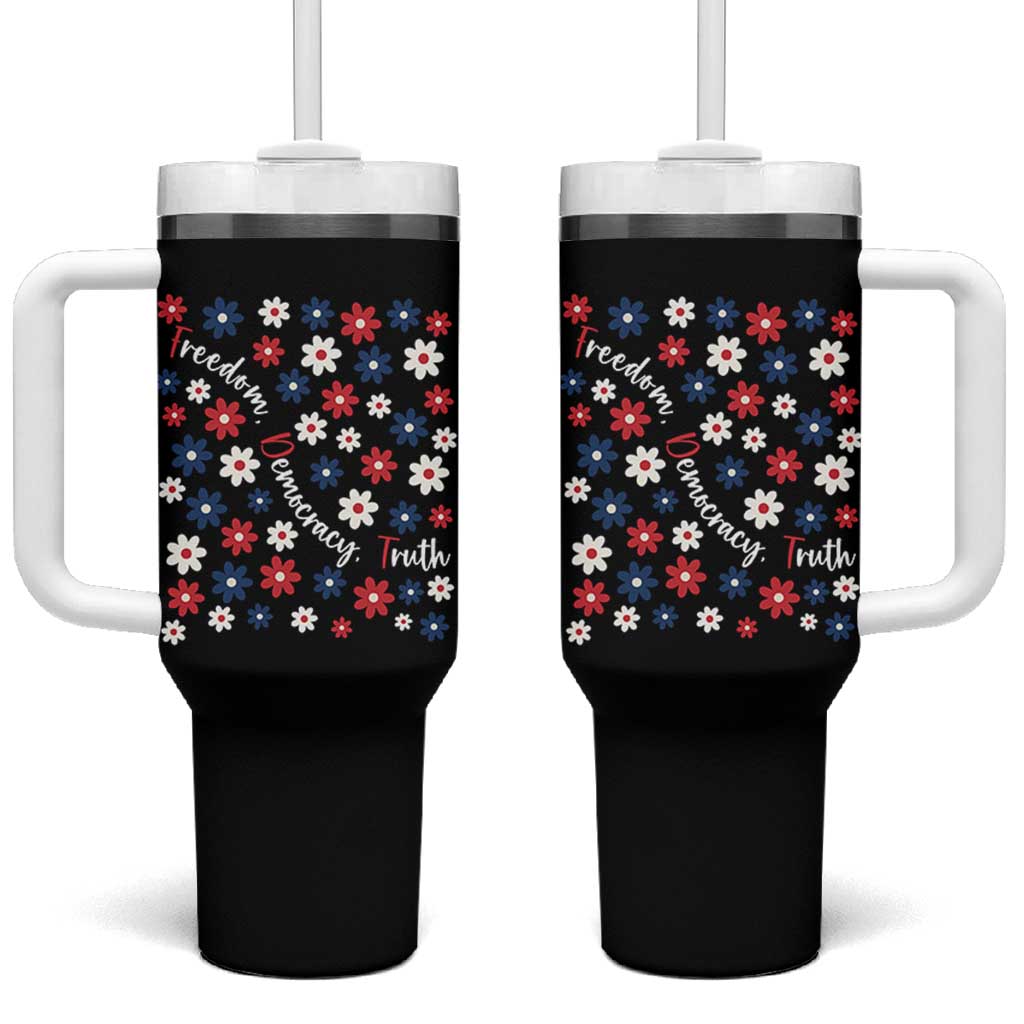Freedom Democracy Truth Tumbler With Handle Patriotic Floral
