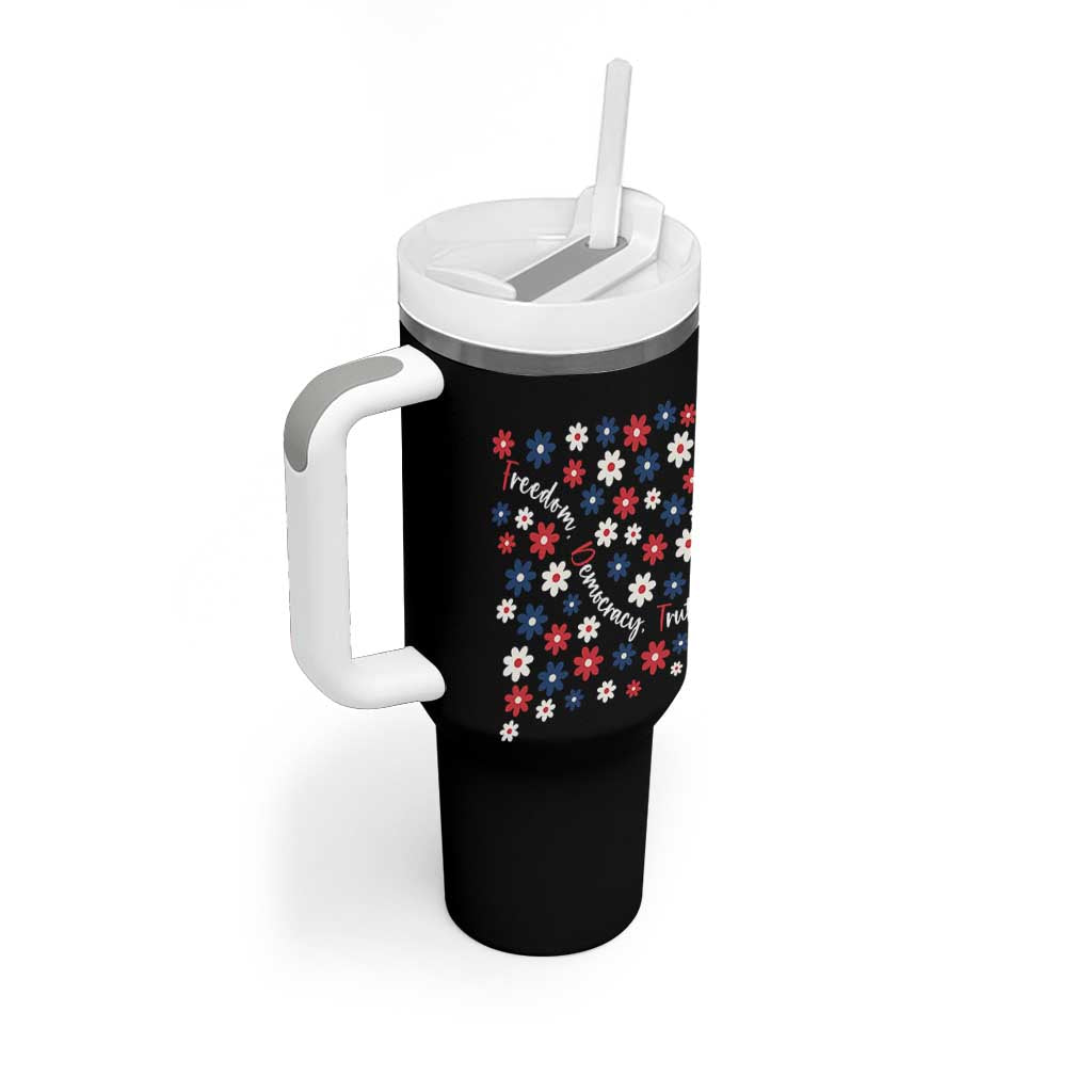 Freedom Democracy Truth Tumbler With Handle Patriotic Floral