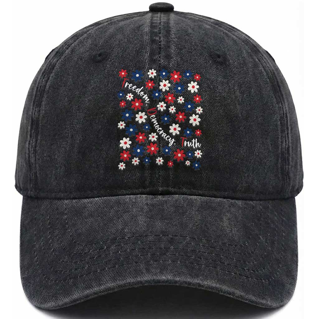 Freedom Democracy Truth Washed Cotton Baseball Cap Patriotic Floral