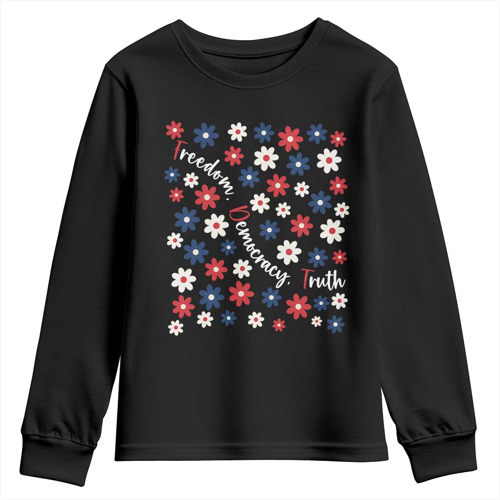 Freedom Democracy Truth Youth Sweatshirt Patriotic Floral