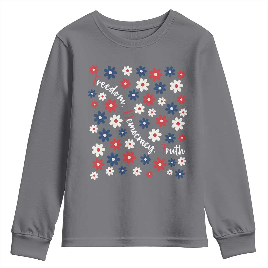 Freedom Democracy Truth Youth Sweatshirt Patriotic Floral