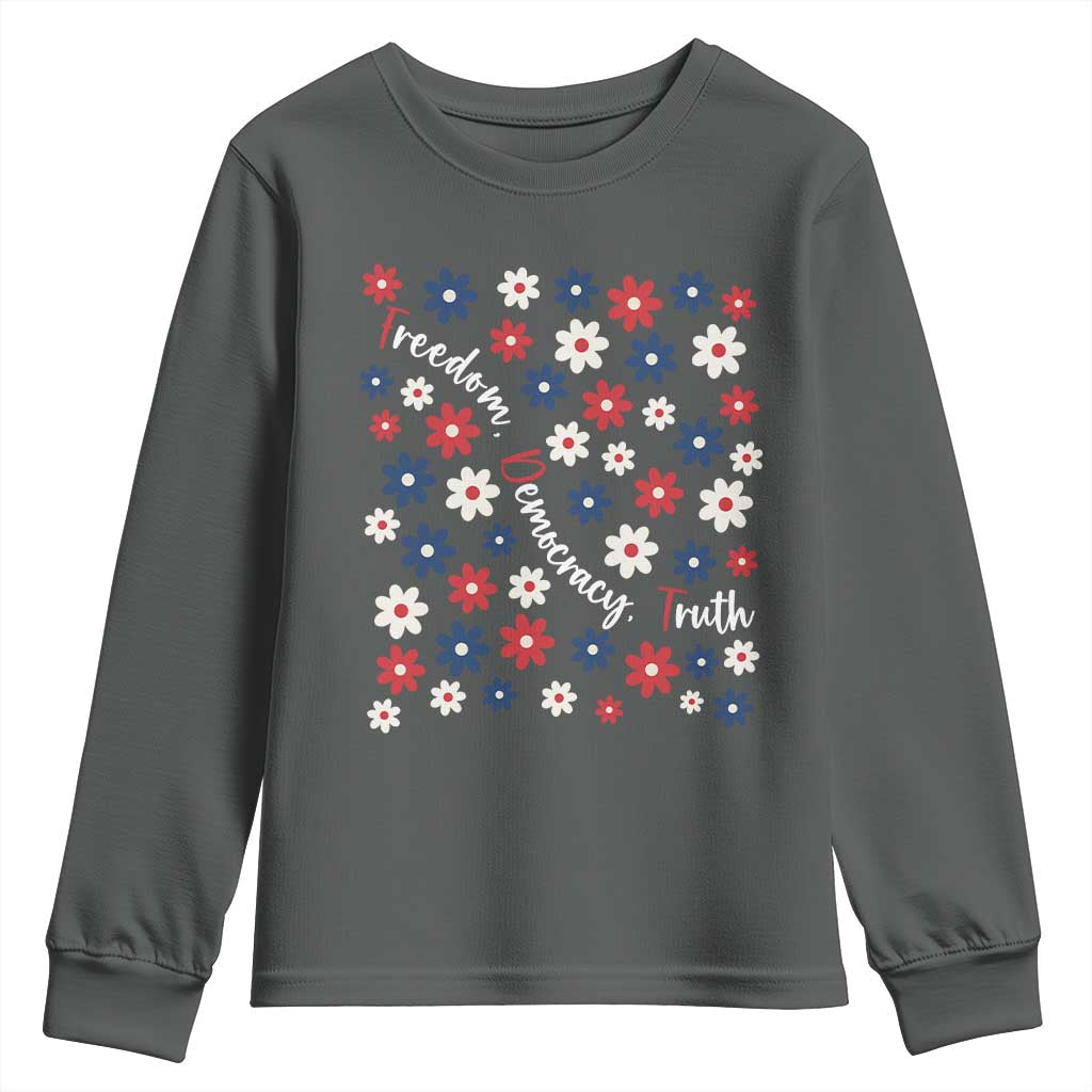 Freedom Democracy Truth Youth Sweatshirt Patriotic Floral